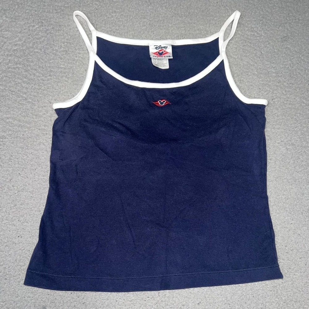 VTG Disney Cruise Line Tank Top Women's Sz L Blue Embroidered Shelf Bra Camisole